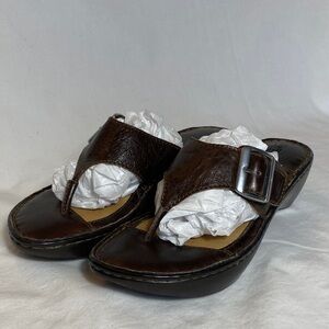 Born Brown Leather Wedge Platform Sandals with silver tone buckle - women 7M